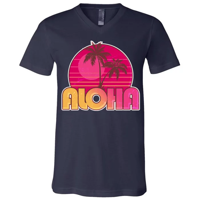 Retro Aloha Summer Fun Pink Logo V-Neck T-Shirt