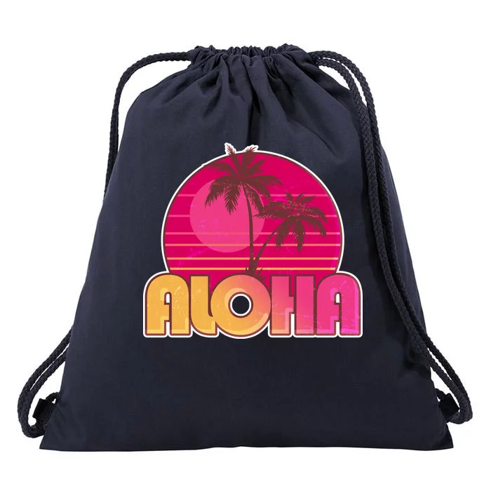 Retro Aloha Summer Fun Pink Logo Drawstring Bag