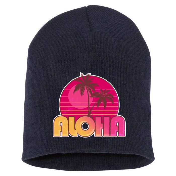 Retro Aloha Summer Fun Pink Logo Short Acrylic Beanie