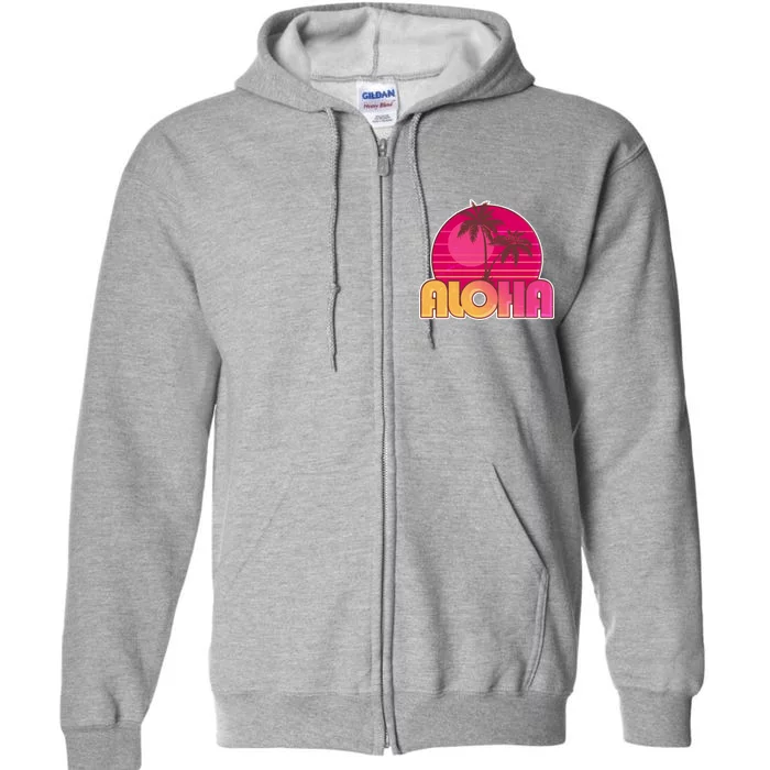 Retro Aloha Summer Fun Pink Logo Full Zip Hoodie