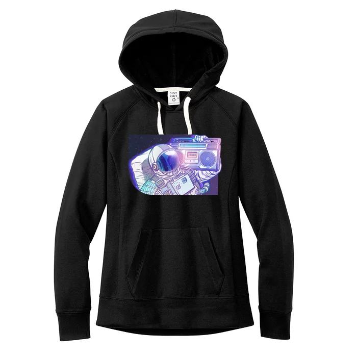 Retro Astronaut Galazy Boombox Women's Fleece Hoodie