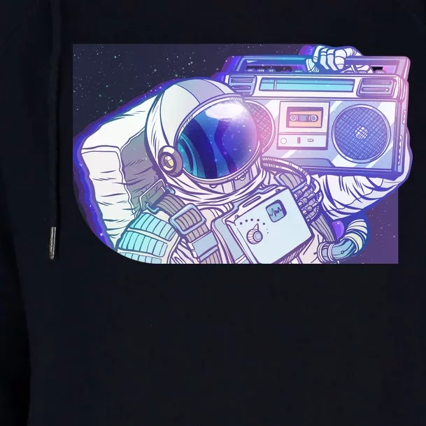 Retro Astronaut Galazy Boombox Womens Funnel Neck Pullover Hood