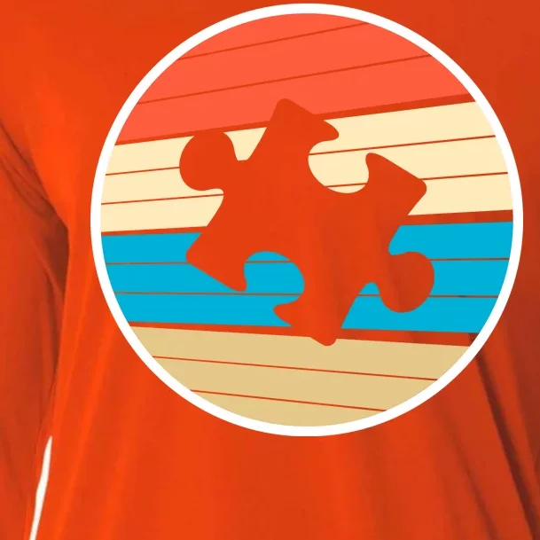 Retro Autism Awareness Puzzle Piece Cooling Performance Long Sleeve Crew