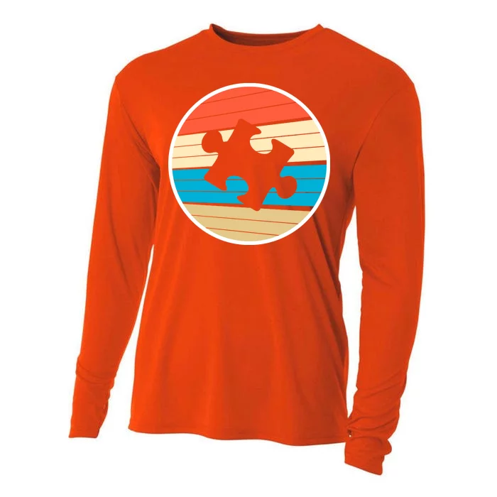 Retro Autism Awareness Puzzle Piece Cooling Performance Long Sleeve Crew