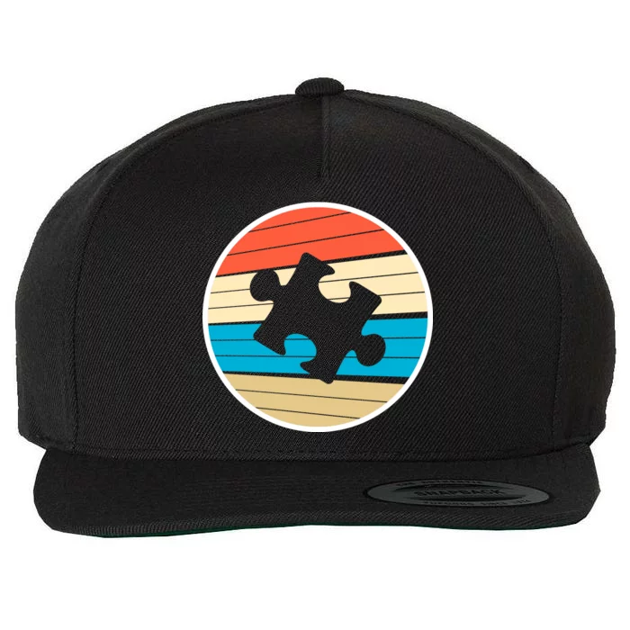 Retro Autism Awareness Puzzle Piece Wool Snapback Cap