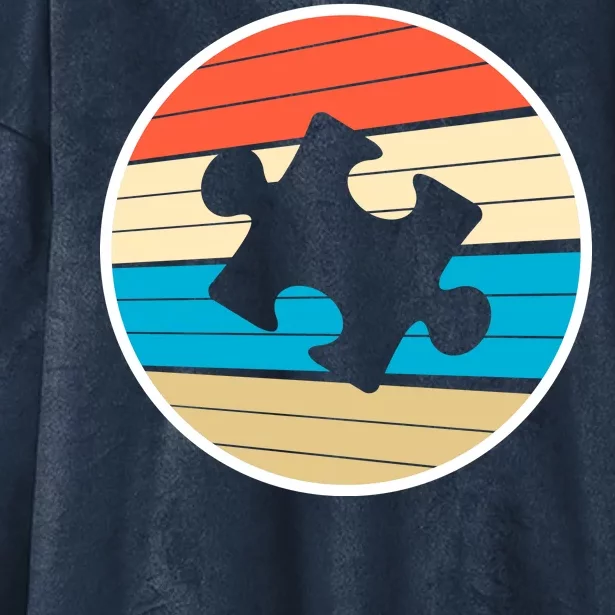 Retro Autism Awareness Puzzle Piece Hooded Wearable Blanket