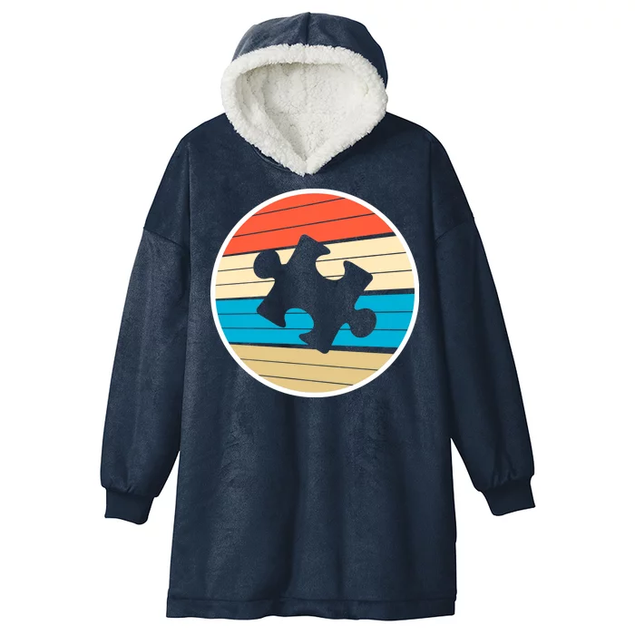 Retro Autism Awareness Puzzle Piece Hooded Wearable Blanket