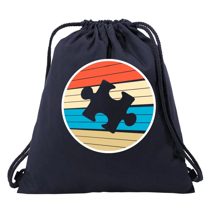 Retro Autism Awareness Puzzle Piece Drawstring Bag