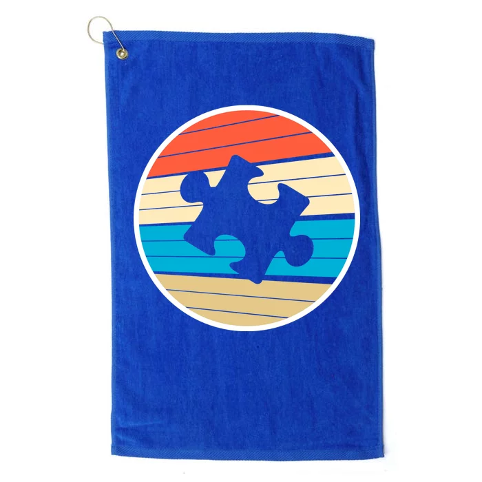 Retro Autism Awareness Puzzle Piece Platinum Collection Golf Towel