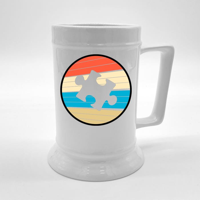 Retro Autism Awareness Puzzle Piece Front & Back Beer Stein