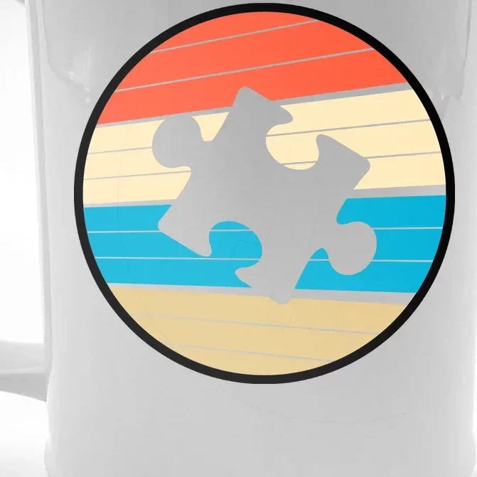 Retro Autism Awareness Puzzle Piece Front & Back Beer Stein