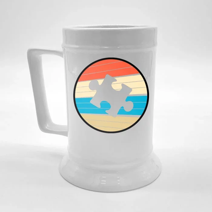 Retro Autism Awareness Puzzle Piece Front & Back Beer Stein