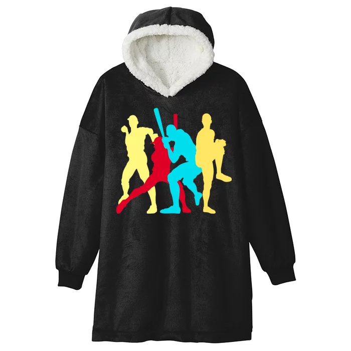 Retro Baseball Poses Hooded Wearable Blanket