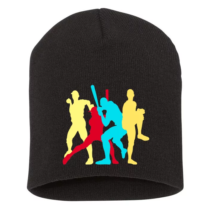 Retro Baseball Poses Short Acrylic Beanie