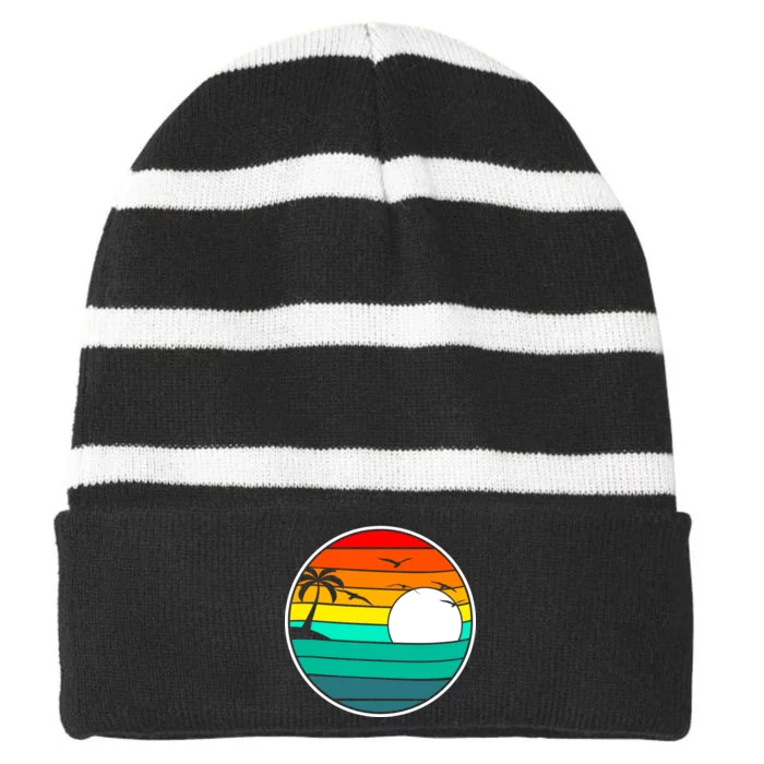 Retro Beach 80's Aesthetic Striped Beanie with Solid Band