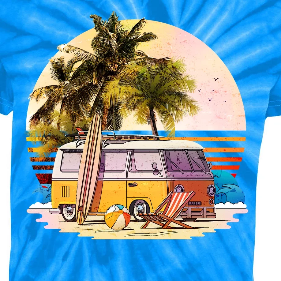 Retro Beach Bum Hippie Van Kids Tie-Dye T-Shirt