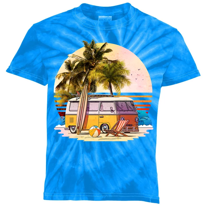 Retro Beach Bum Hippie Van Kids Tie-Dye T-Shirt