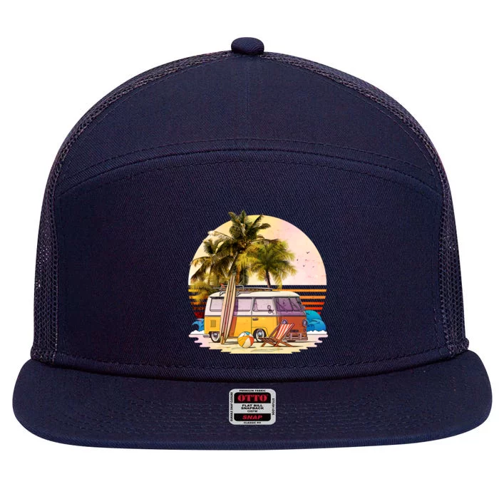 Retro Beach Bum Hippie Van 7 Panel Mesh Trucker Snapback Hat