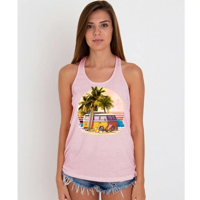 Retro Beach Hippie Van Women's Knotted Racerback Tank