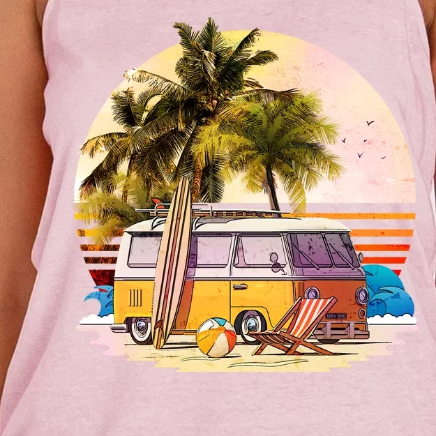 Retro Beach Hippie Van Women's Knotted Racerback Tank