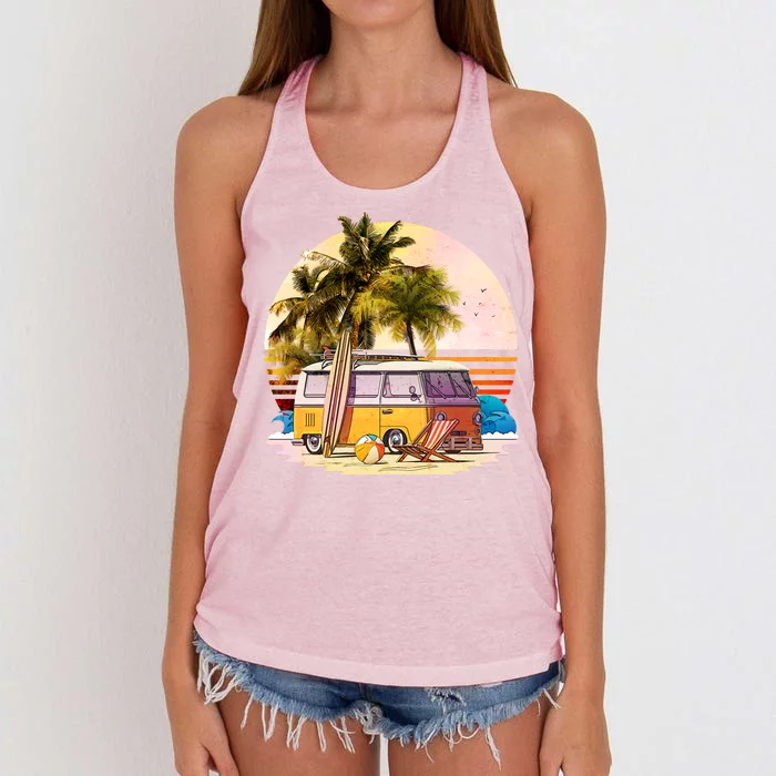 Retro Beach Hippie Van Women's Knotted Racerback Tank