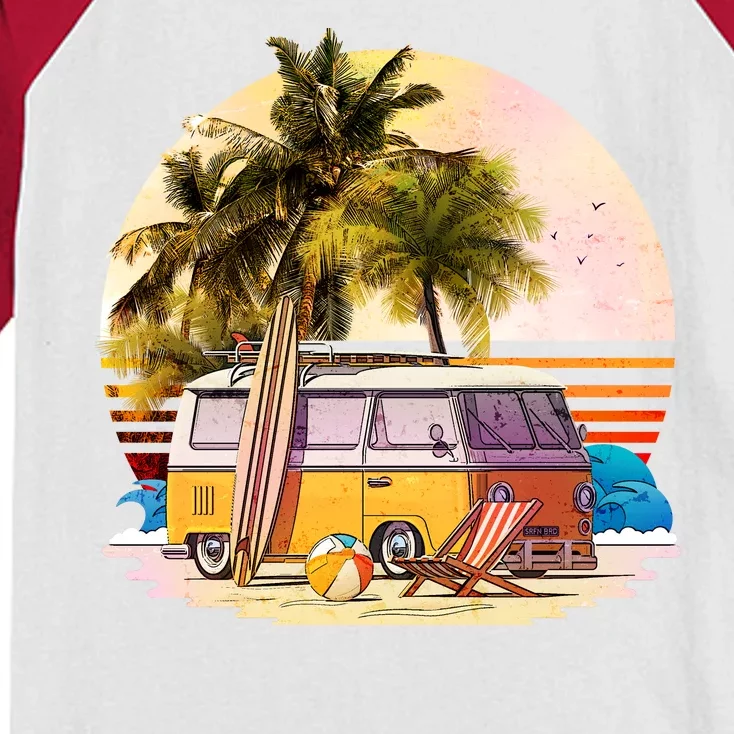 Retro Beach Bum Hippie Van Kids Colorblock Raglan Jersey