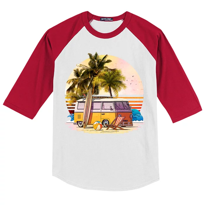 Retro Beach Hippie Van Kids Colorblock Raglan Jersey