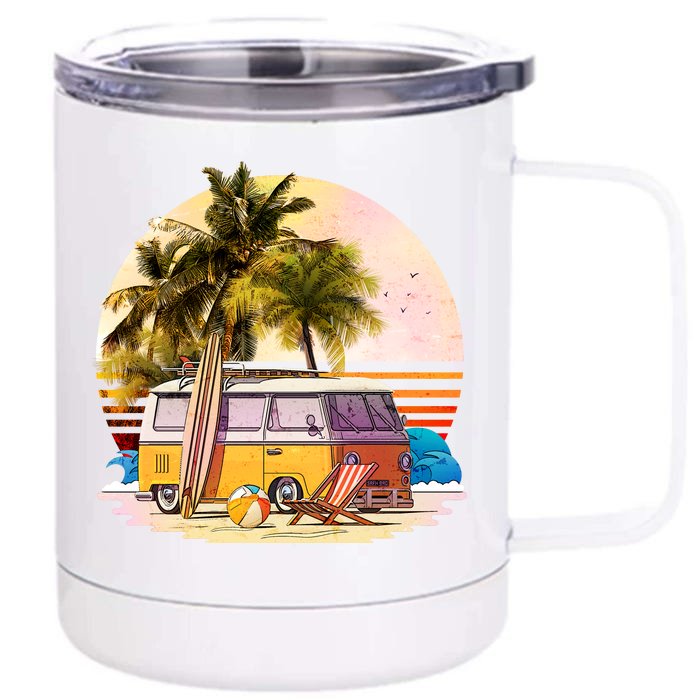 Retro Beach Bum Hippie Van Front & Back 12oz Stainless Steel Tumbler Cup