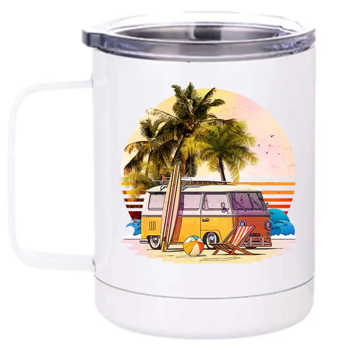 Retro Beach Bum Hippie Van Front & Back 12oz Stainless Steel Tumbler Cup