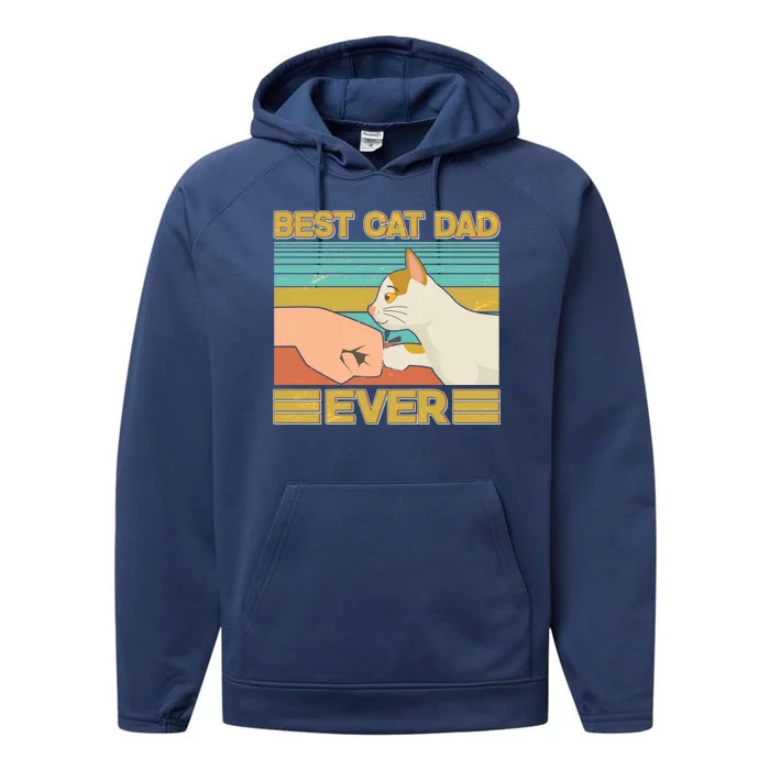 Retro Best Cat Dad Ever Performance Fleece Hoodie