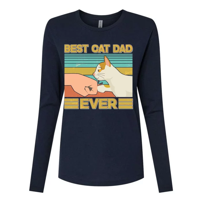 Retro Best Cat Dad Ever Womens Cotton Relaxed Long Sleeve T-Shirt