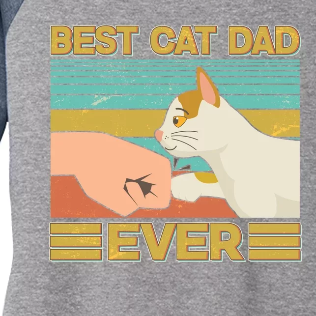 Retro Best Cat Dad Ever Women's Tri-Blend 3/4-Sleeve Raglan Shirt