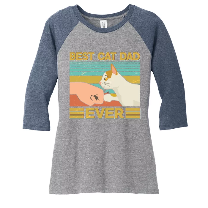 Retro Best Cat Dad Ever Women's Tri-Blend 3/4-Sleeve Raglan Shirt