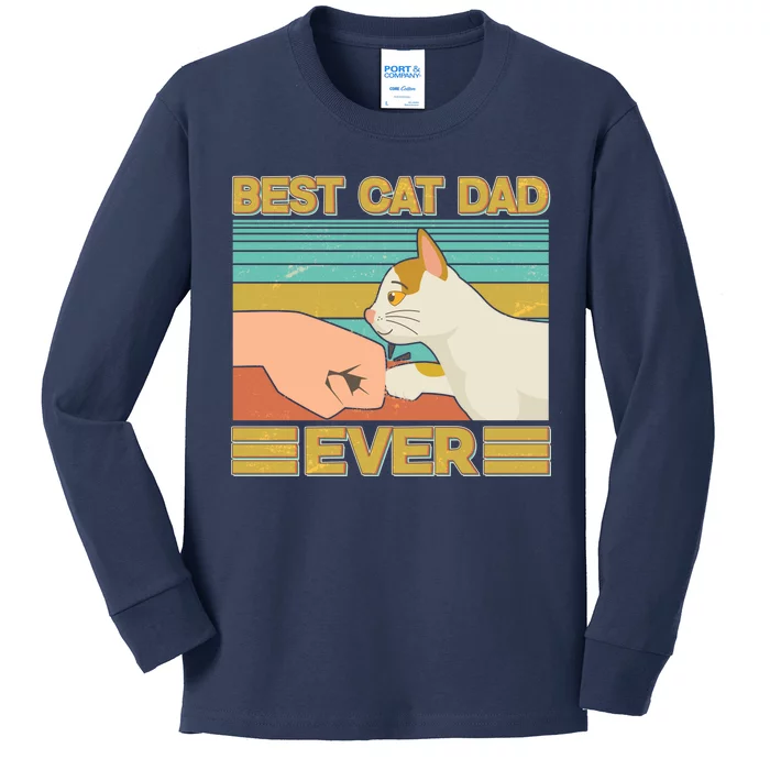 Retro Best Cat Dad Ever Kids Long Sleeve Shirt