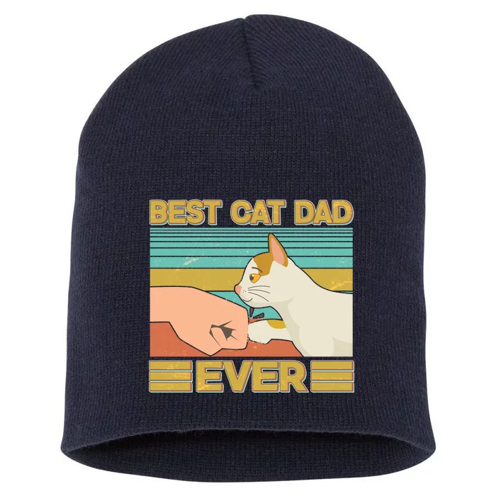 Retro Best Cat Dad Ever Short Acrylic Beanie