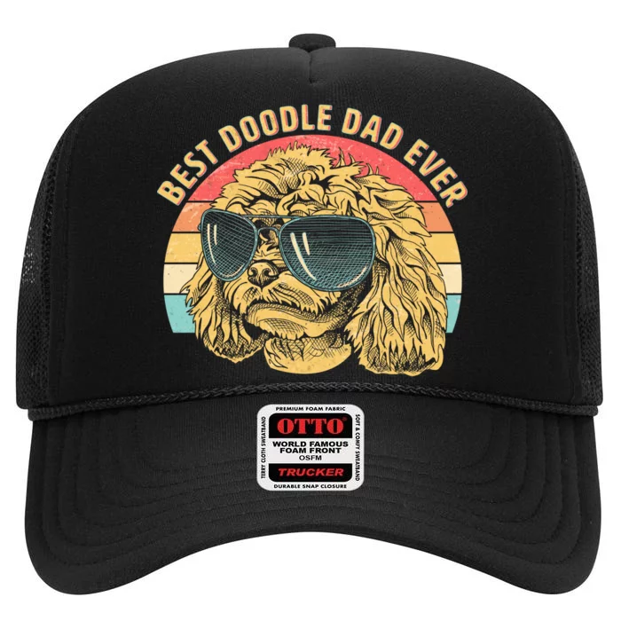 Retro Best Doodle Dad Ever High Crown Mesh Trucker Hat