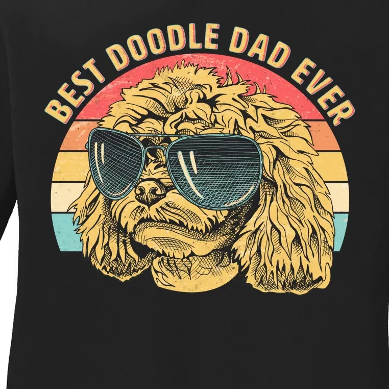 Retro Best Doodle Dad Ever Ladies Long Sleeve Shirt