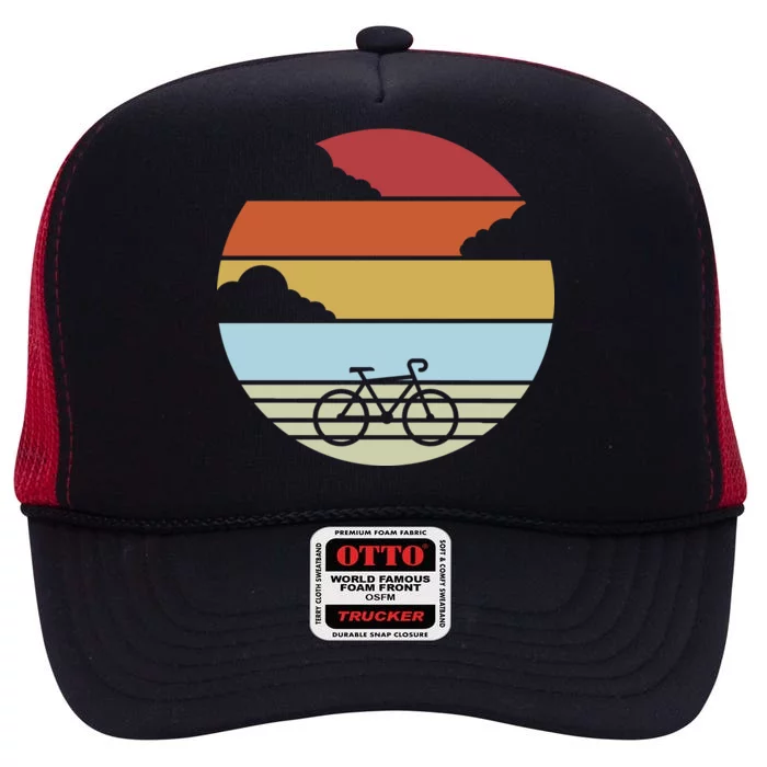 Retro Bicycle Sunset Vintage High Crown Mesh Trucker Hat