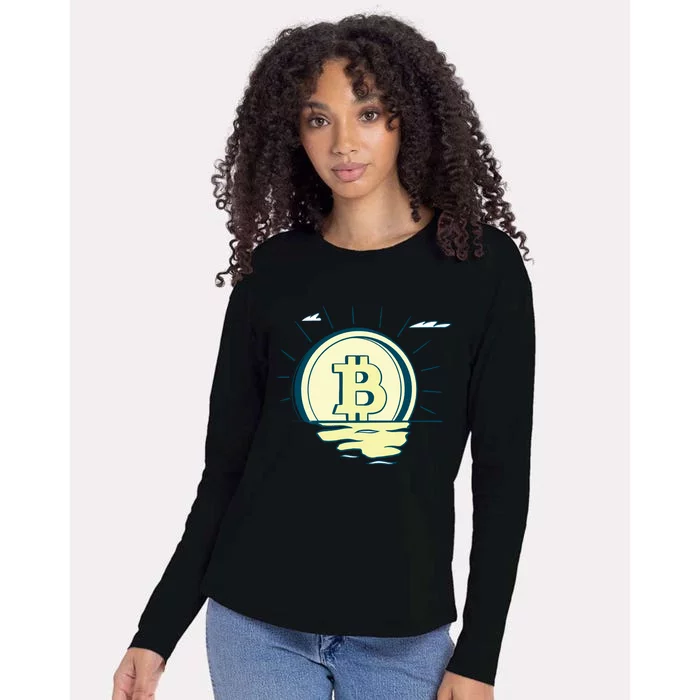 Retro Bitcoin Sunrise Womens Cotton Relaxed Long Sleeve T-Shirt