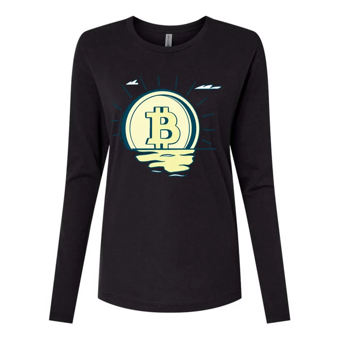 Retro Bitcoin Sunrise Womens Cotton Relaxed Long Sleeve T-Shirt