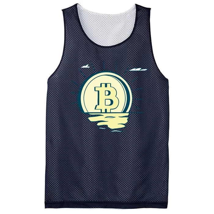 Retro Bitcoin Sunrise Mesh Reversible Basketball Jersey Tank