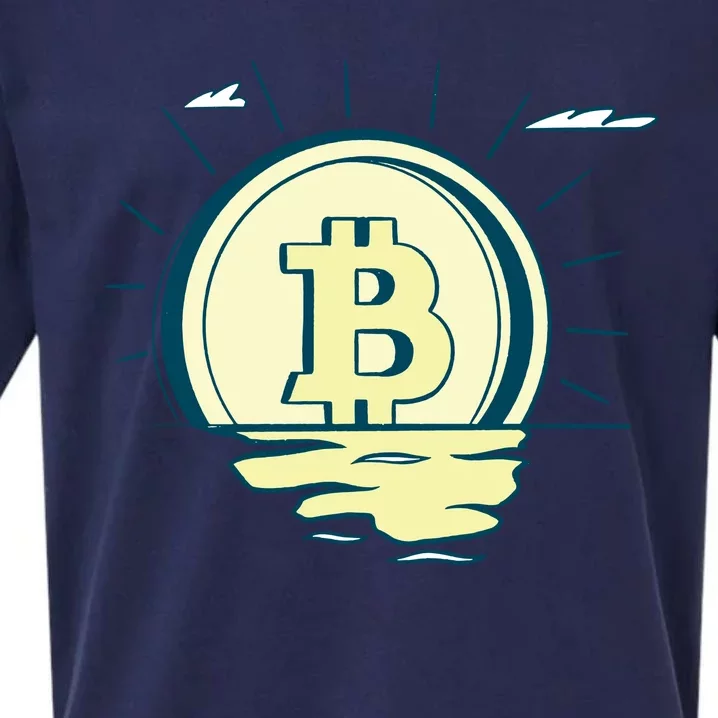 Retro Bitcoin Sunrise Sueded Cloud Jersey T-Shirt