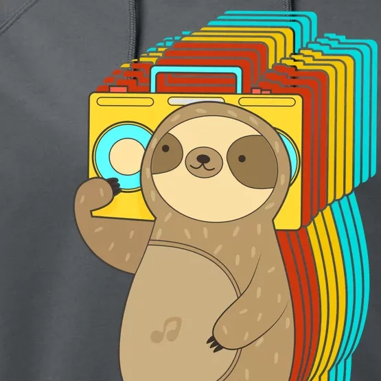 Retro Boombox Sloth Performance Fleece Hoodie