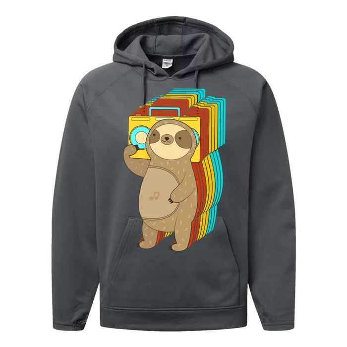 Retro Boombox Sloth Performance Fleece Hoodie