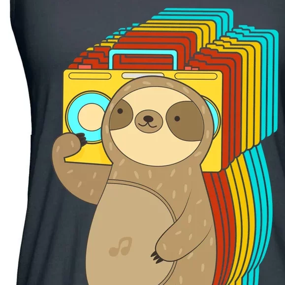 Retro Boombox Sloth Ladies Essential Flowy Tank