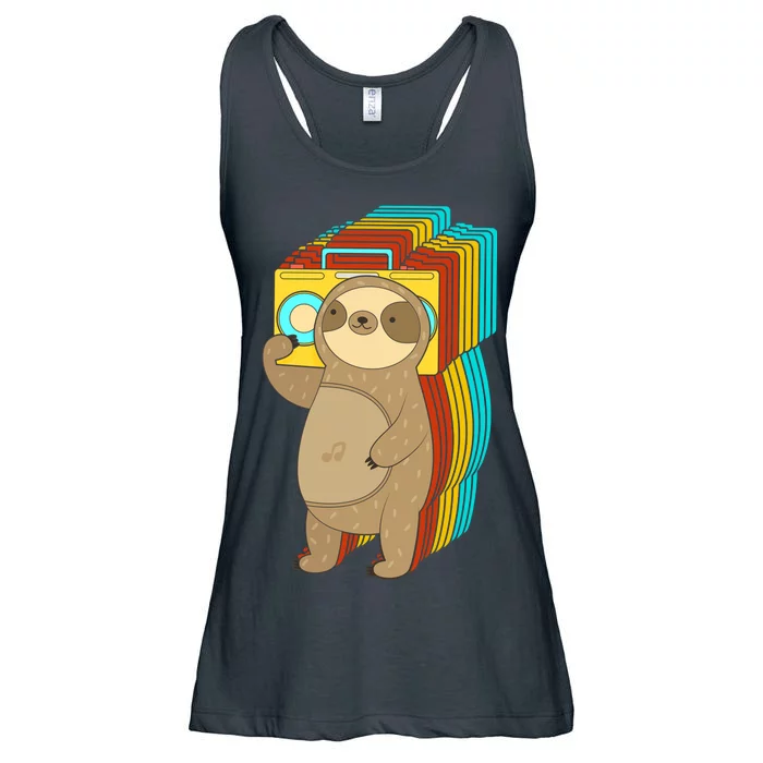 Retro Boombox Sloth Ladies Essential Flowy Tank