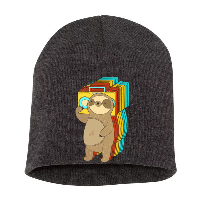 Retro Boombox Sloth Short Acrylic Beanie