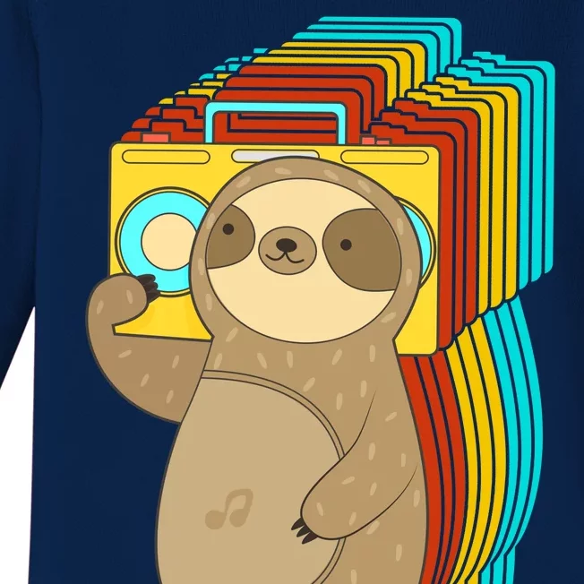 Retro Boombox Sloth Baby Long Sleeve Bodysuit