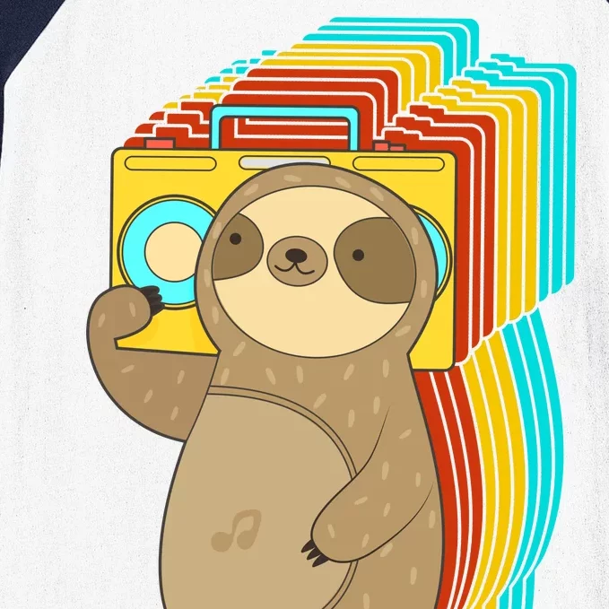 Retro Boombox Sloth Baseball Sleeve Shirt