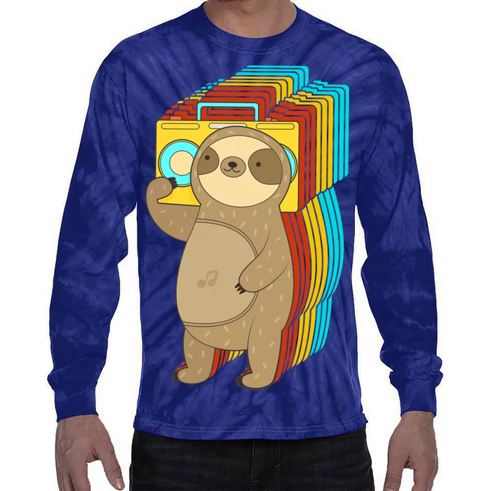 Retro Boombox Sloth Tie-Dye Long Sleeve Shirt